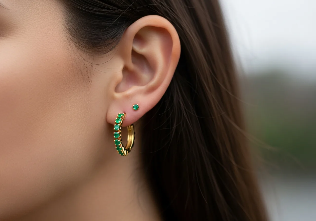 Boucles pendantes émeraude et diamants pour soirée